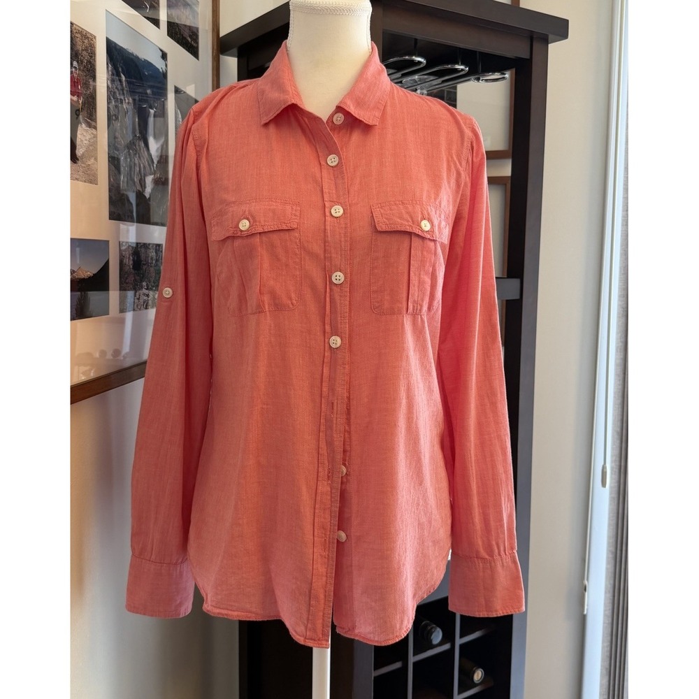 Vtg J Crew Cotton Perfect Shirt Small Pink Preppy Casual Workcore Roll Tab